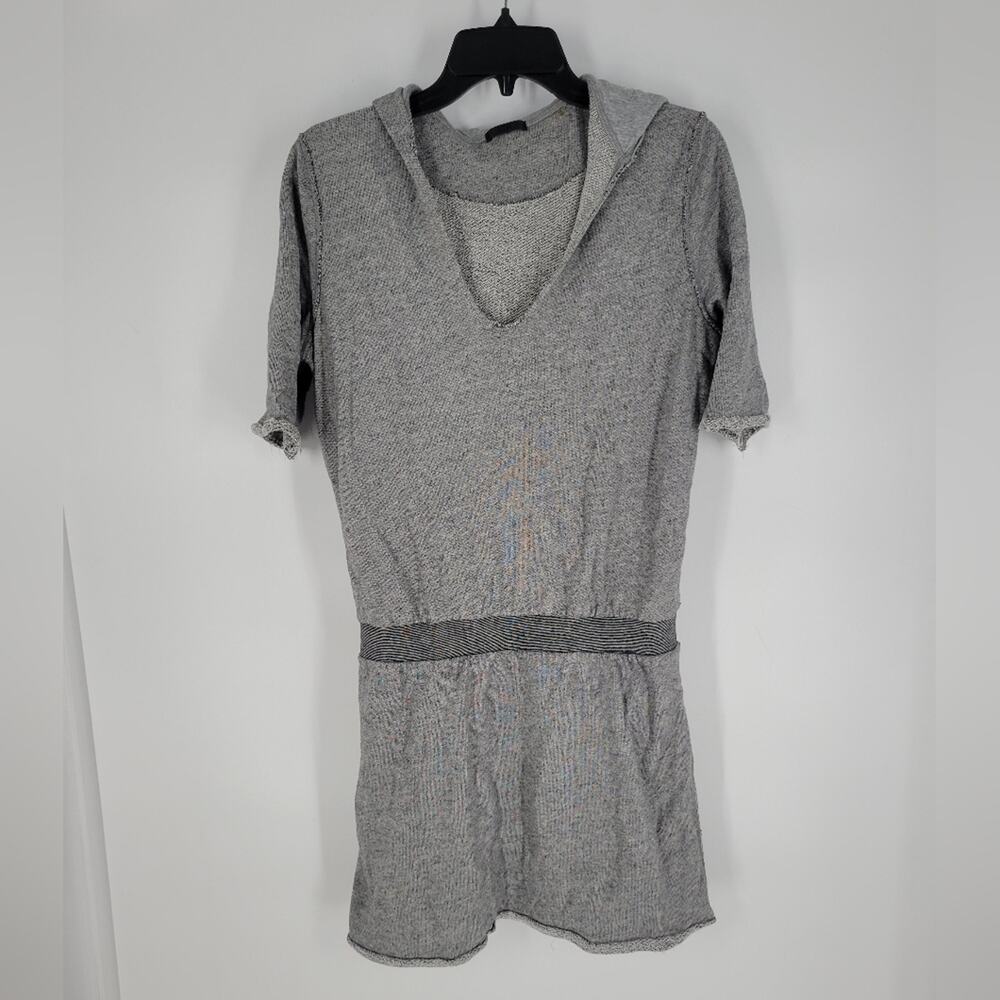 ATM Anthony Thomas Melillo Grey Short Sleeve Hooded Sweater Mini Dress M